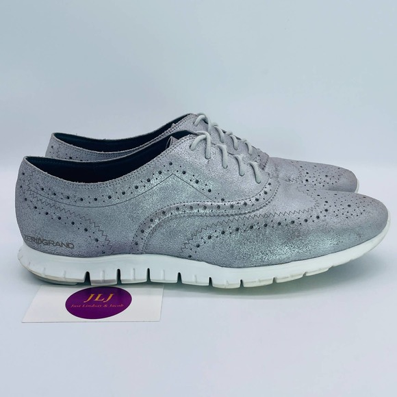 Cole Haan Women's ZERØGRAND Wingtip Oxfords Silver Metallic W08316 Size 10.5